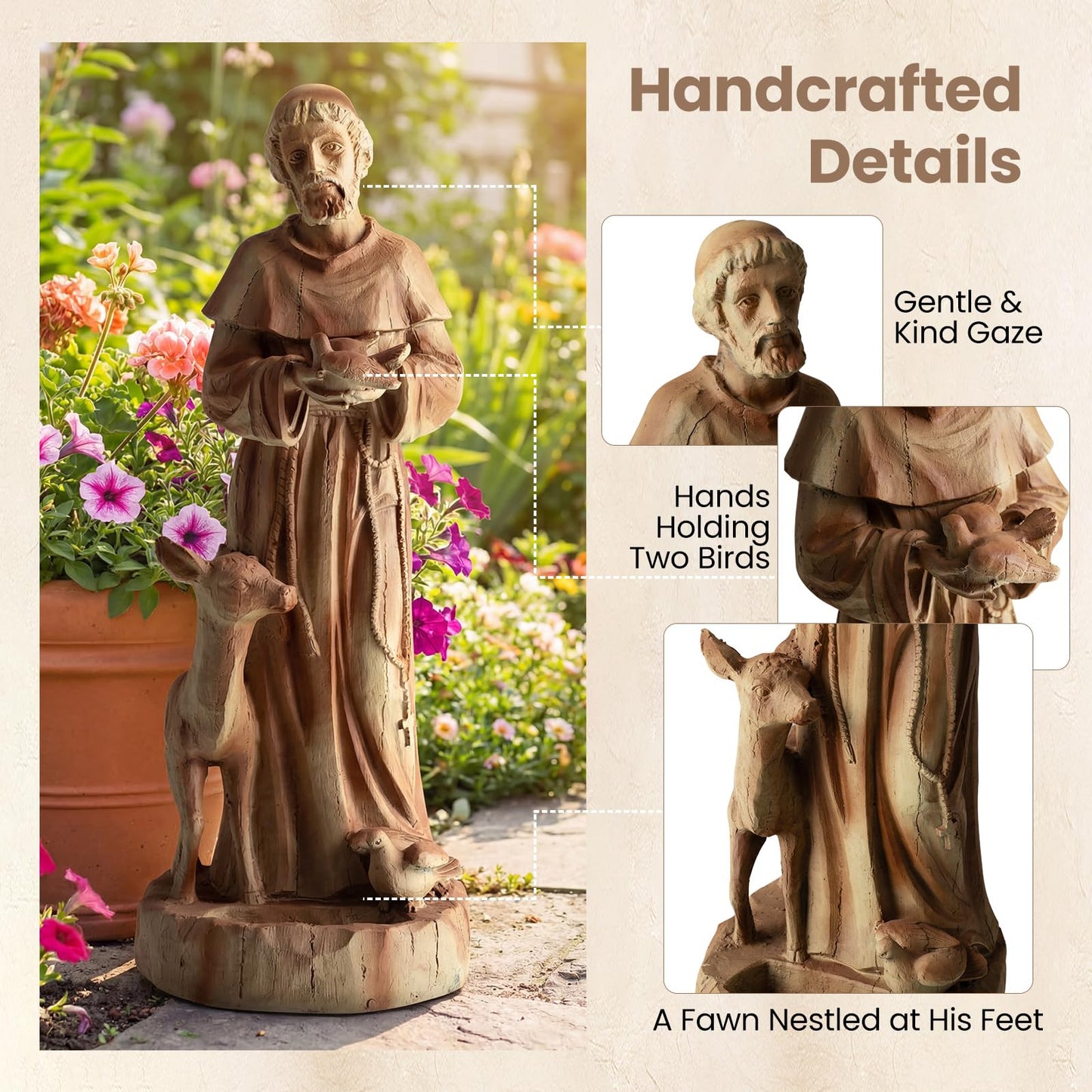 Garden Statue, Tall Virgin Mary/St. Francis Statue, Indoor Outdoor Religious Sculpture Art Decoration