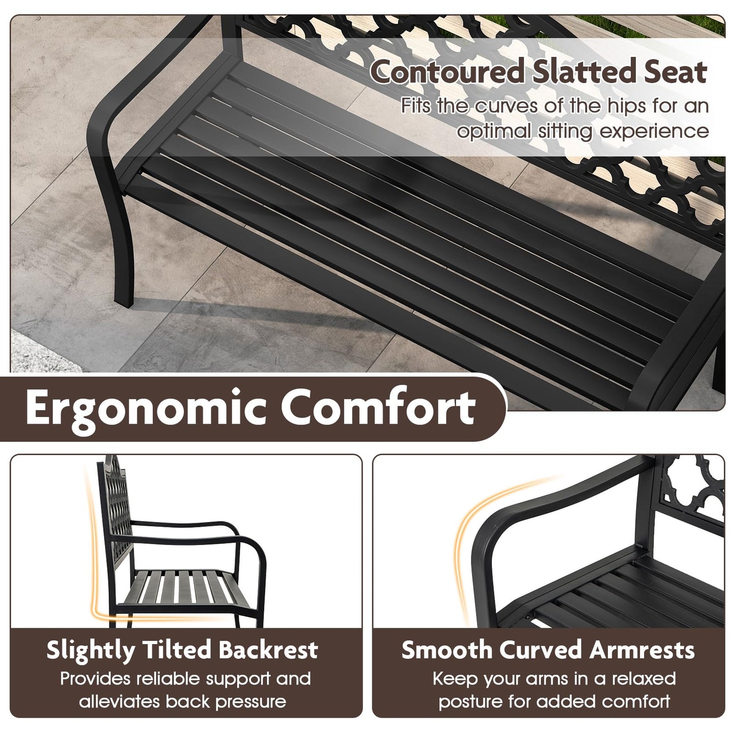 Metal Frame Loveseat Park Bench for Balcony