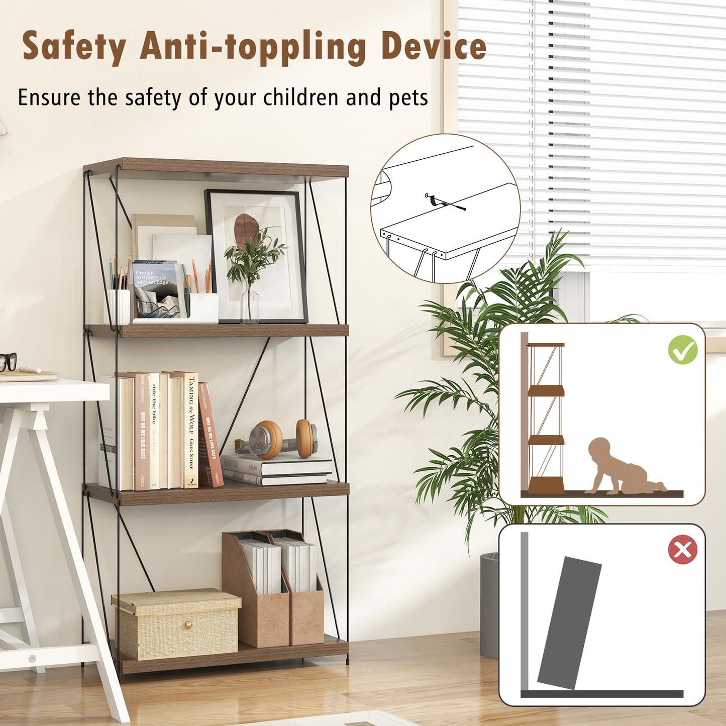 4-Tier Multipurpose Display Rack with Metal Frame for Living Room Home Office