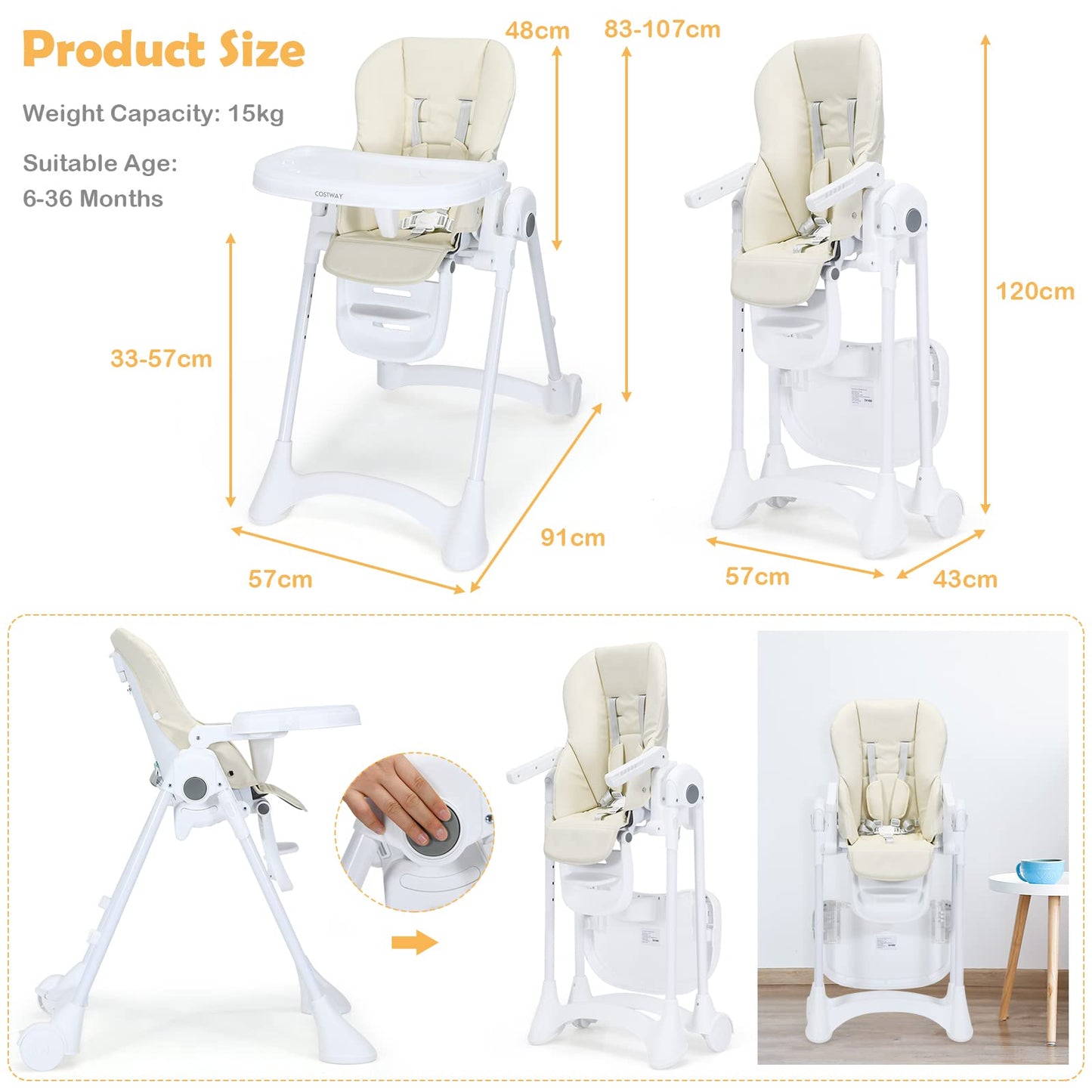 Height Adjustable Folding Highchair for Babies and Toddlers