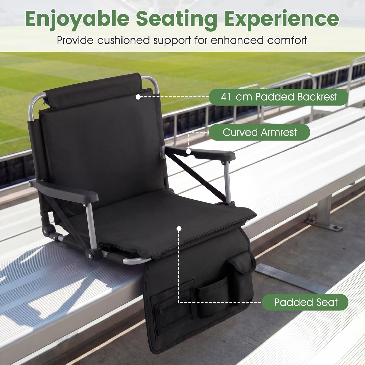 Foldable Stadium Seat, Padded Camping Chair with Back Support