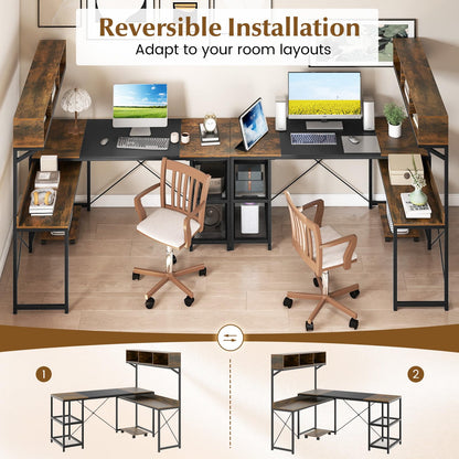 L-Shaped Computer Desk with Storage Hutch, 158 x 123 cm Reversible Study Writing Workstation