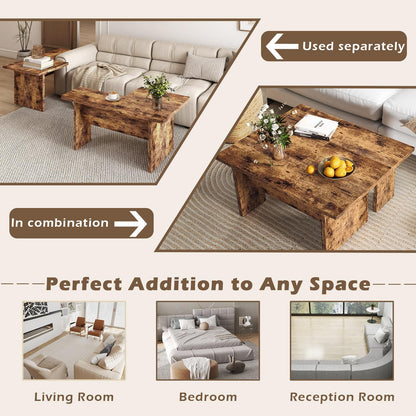 Modular Coffee Table Set of 2 L Shaped Center Tables for Small Space