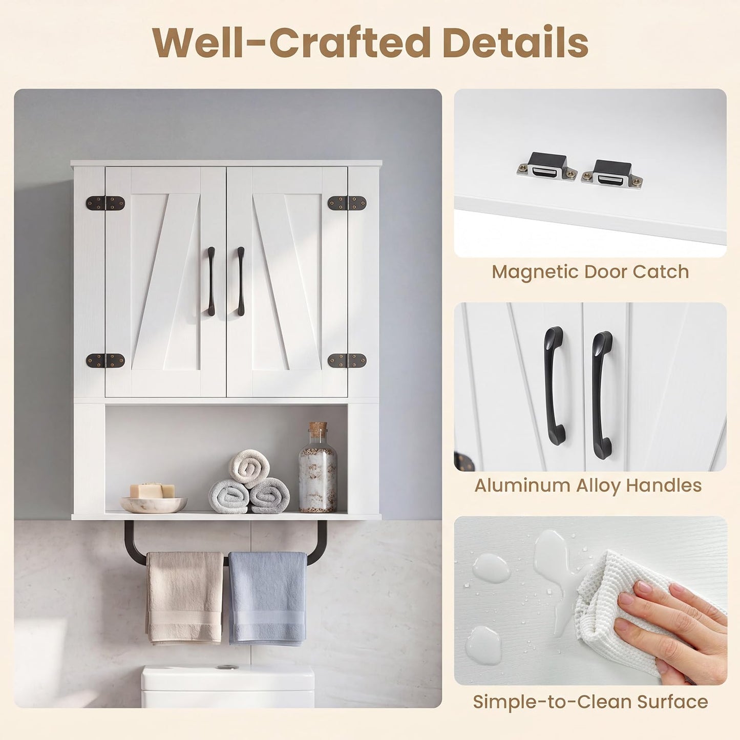 Bathroom Wall Cabinet Farmhouse Wall Mounted Organizer with 2 Barn Doors