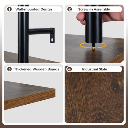 3-Tier Industrial Floating Shelves for Wall with 4 S-Shaped Hooks