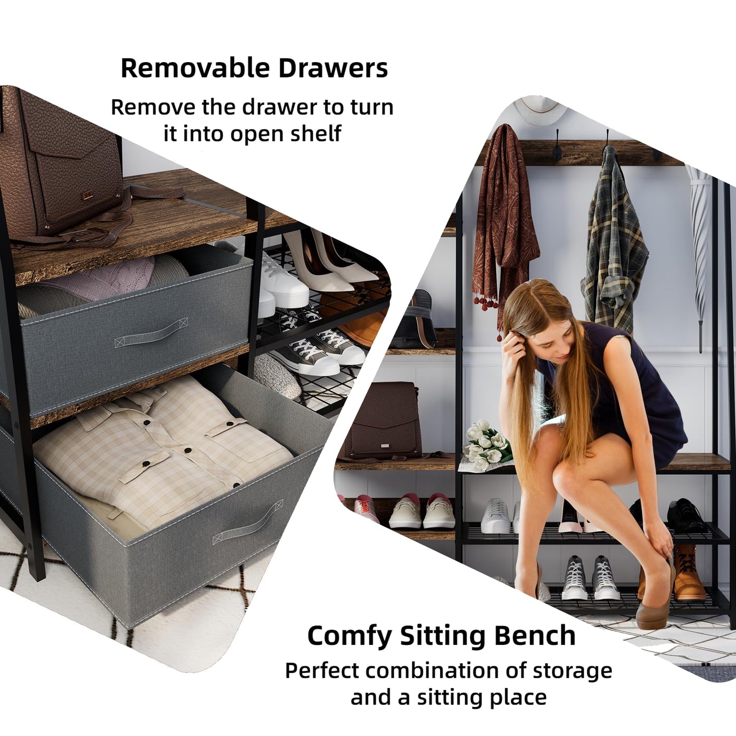6-in-1 Freestanding Garment Coat Rack with 9 Hooks and 6 Storage Shelves
