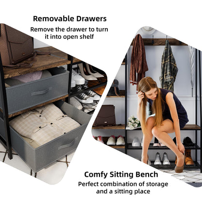 6-in-1 Freestanding Garment Coat Rack with 9 Hooks and 6 Storage Shelves