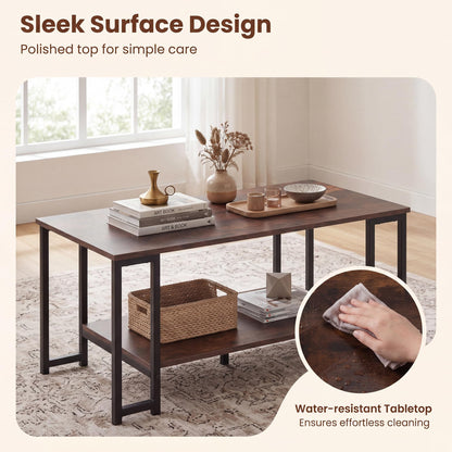 2-Tier Coffee Table Modern Accent Table with Open Storage Shelf Center Table