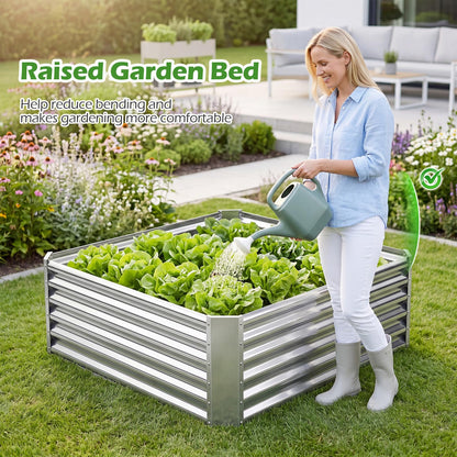 Galvanized Raised Garden Bed Rectangular Outdoor Planter Box with Open-Ended Bade