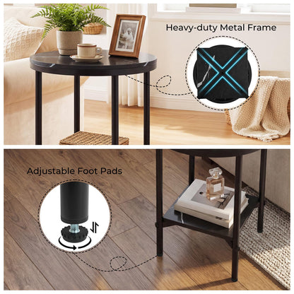 Round Side Table, 2-Tier Faux Marble Nightstand Sofa End Table