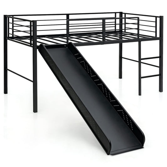 Sliding Loft Children Single Bed with Stairs and Safety Guardrails