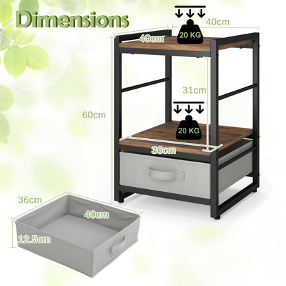 Nightstand Bedside Table with Fabric Drawer Open Wood Shelf