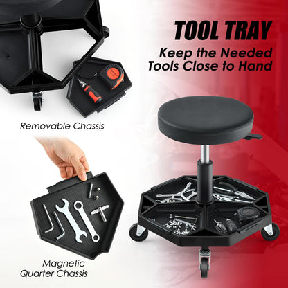 Rolling Mechanic Stool with Wheels & Tool Tray