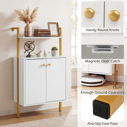 Wall Mounted Bookshelf with 2-Doors Cabinet, 4-Tier Wall Storage Bookcase Shelving Unit