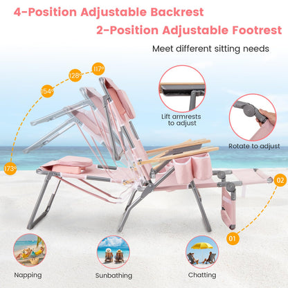 3-IN-1 Foldable Beach Chair Lay-Flat Tanning Chair with Face Hole