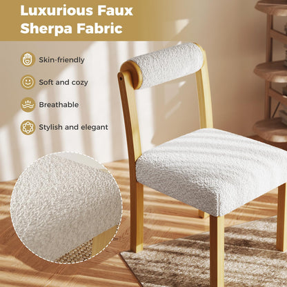 Wooden Dining Chair Set of 2 Faux Sherpa Upholstered Kitchen Chairs