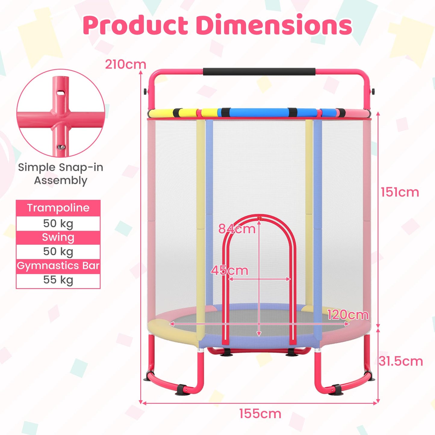 5FT Kids Trampoline, 6 in 1 Toddler Trampolines