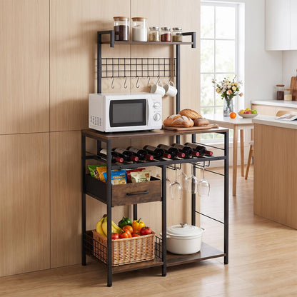 Baker's Rack, Microwave Stand with Wine Rack and Glass Holders
