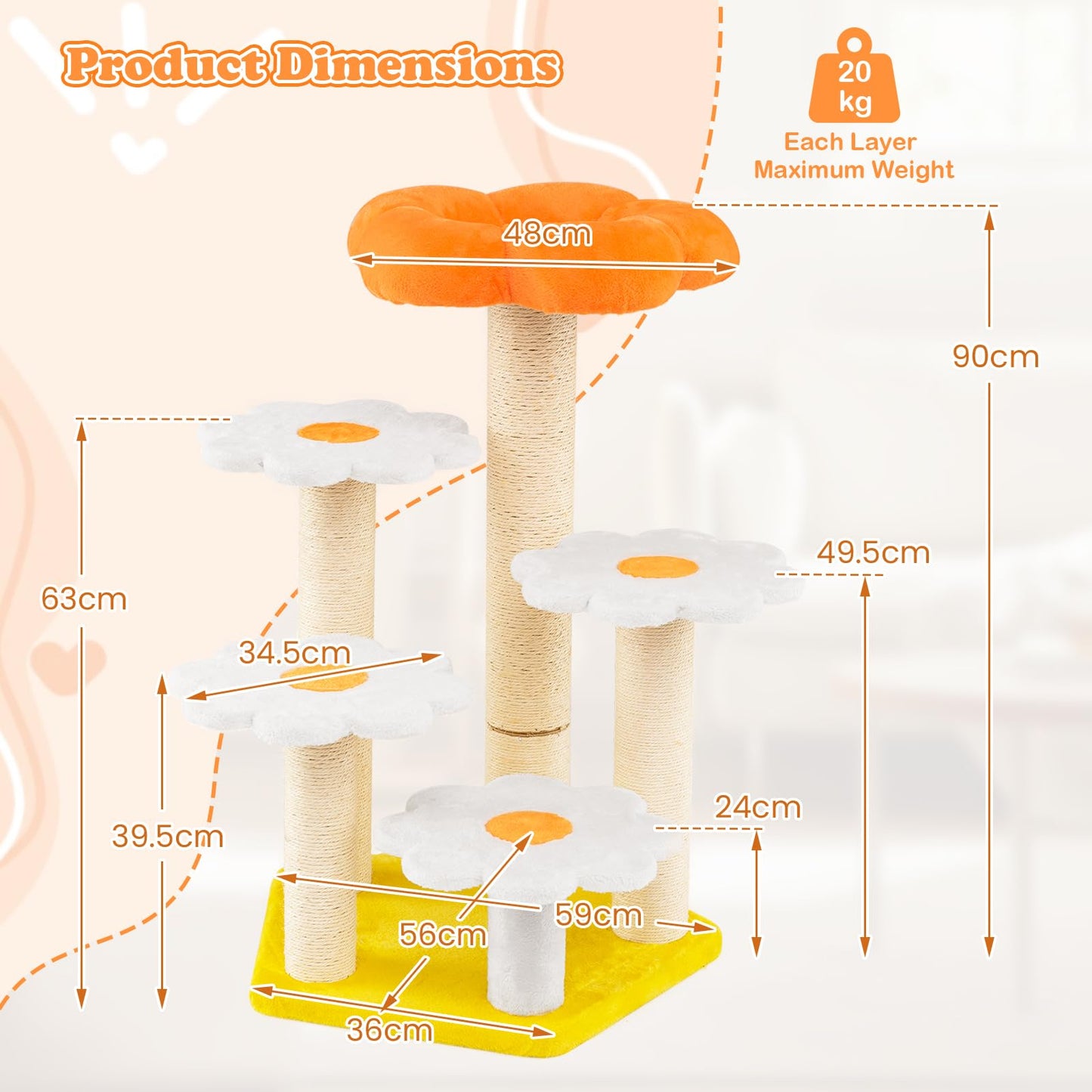 Cute Flower Cat Tree Kitty Tower with Sisal Scratching Posts