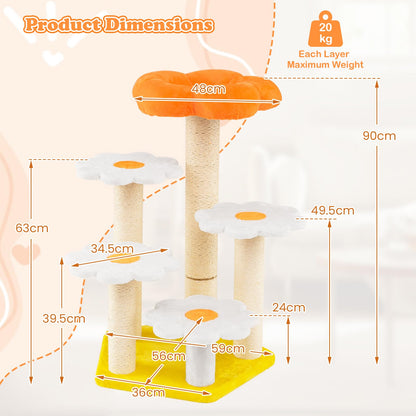 Cute Flower Cat Tree Kitty Tower with Sisal Scratching Posts