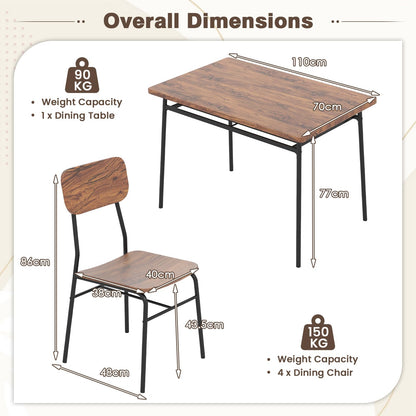Rectangular Breakfast Kitchen Table Set with 4 Chairs and Storage Rack