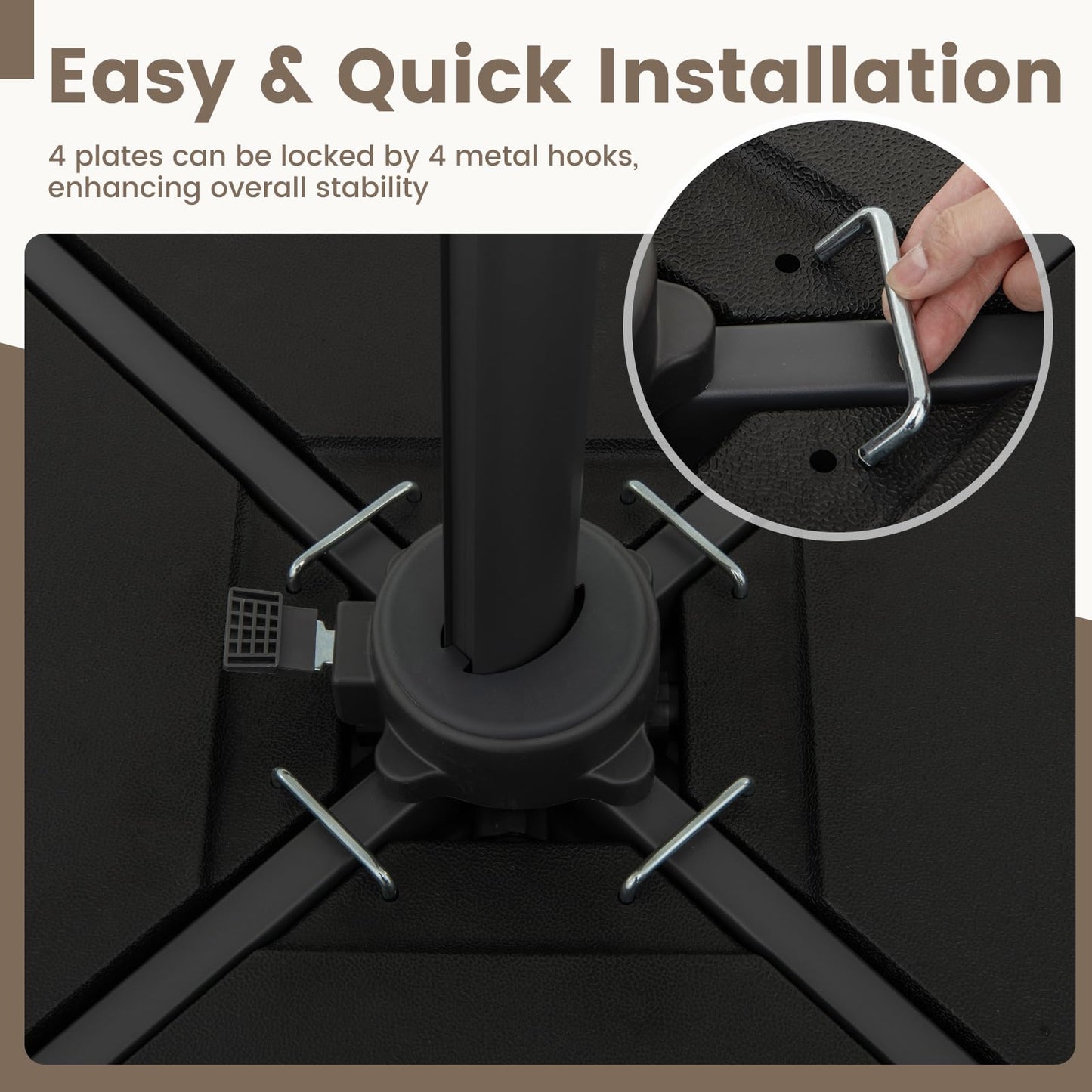 4 Pieces Offset Patio Umbrella Base with 4 Interlocking Pins and Easy-fill Spouts