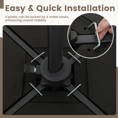 4 Pieces Offset Patio Umbrella Base with 4 Interlocking Pins and Easy-fill Spouts