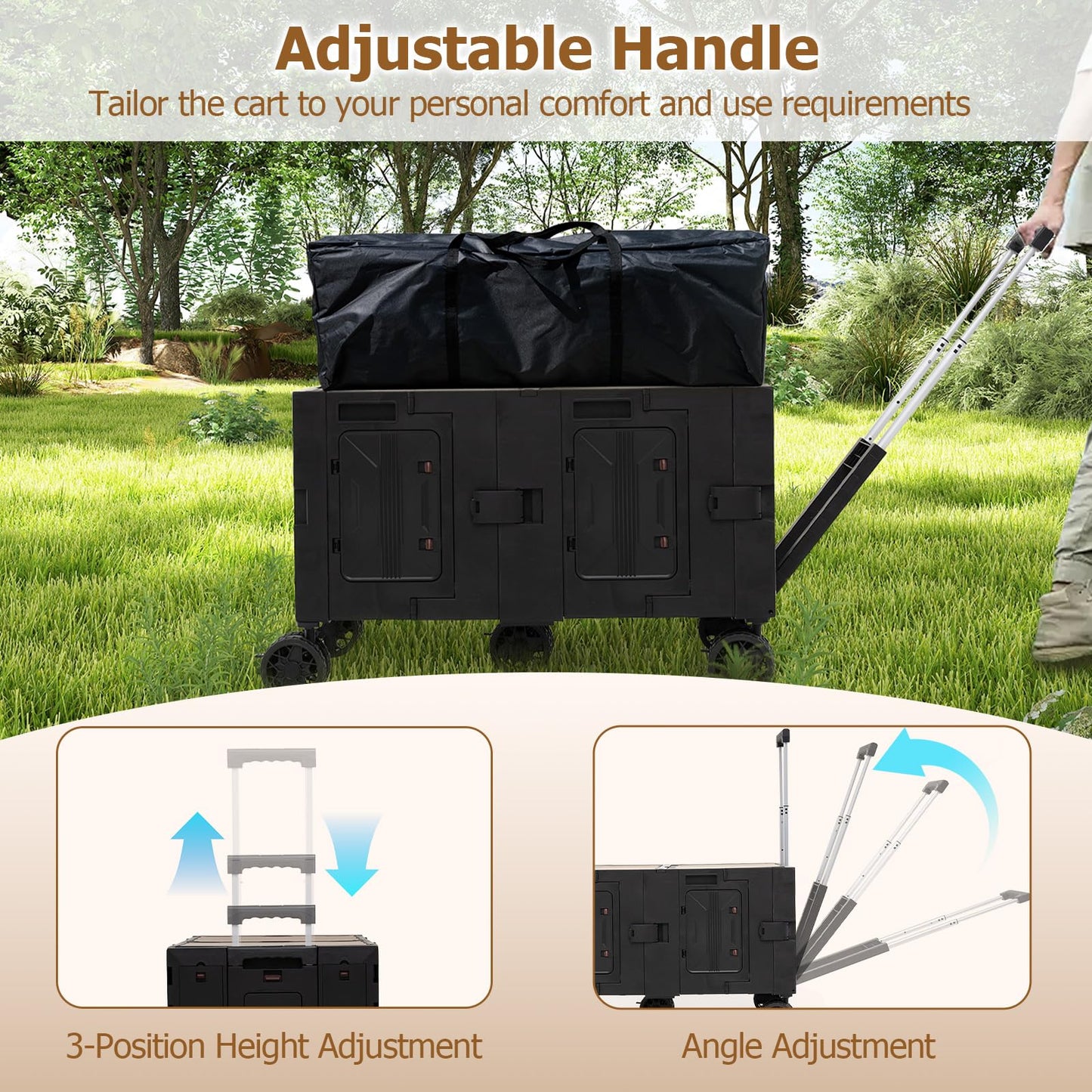 Collapsible Wagon Cart Foldable Utility Cart with Telescoping Handle