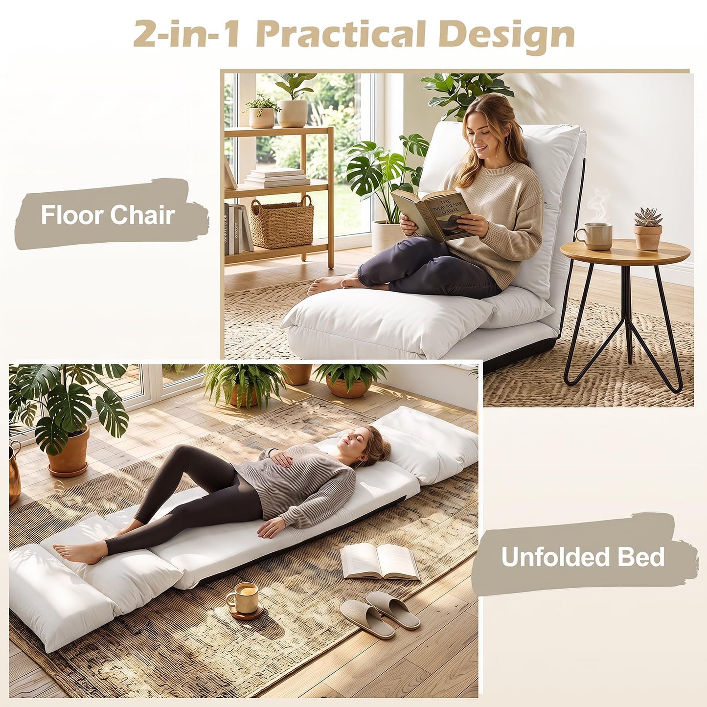 2-In-1 Adjustable Single Lazy Sofa Bed Chair