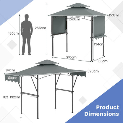 398 x 153 cm Grill Gazebo with Dual Side Awnings and Adjustable Shadow