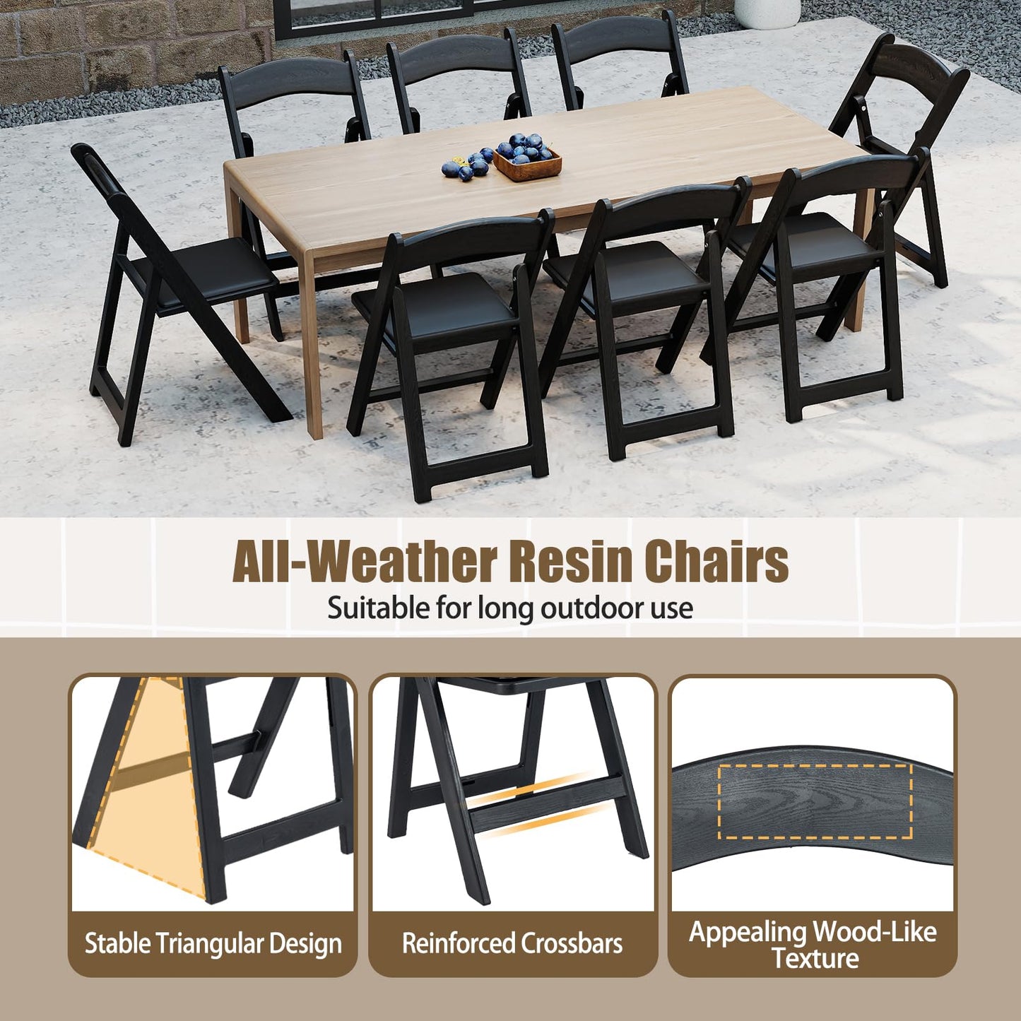 4 Pack Resin Folding Chairs, 500KG Static Load Dining Chairs