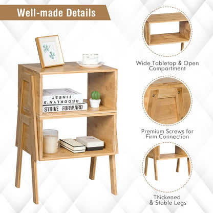 Set of 2 Stackable Bedside Table with Open Storage Compartment