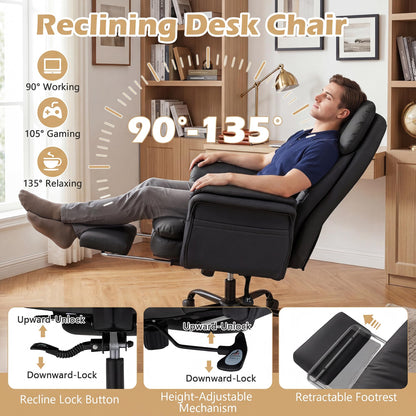 Ergonomic Cross Legged Office Chair with Retractable Footrest Adjustable Armrests for Home Office