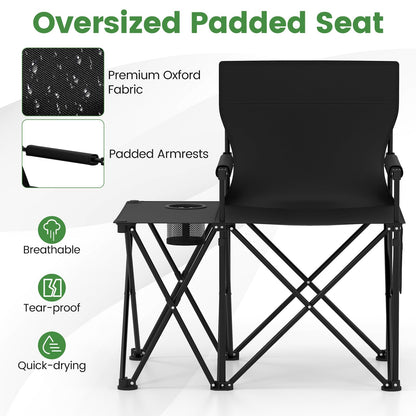 2 Pack Oversized Folding Camping Chair with Side Table and 2 Storage Pockets