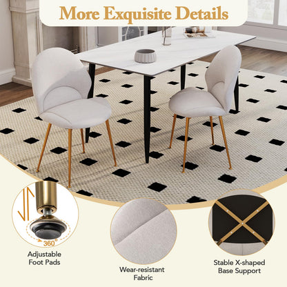 Set of 2 Upholstered Accent Chairs with Curved Backrest Adjustable Foot Pads
