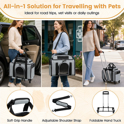 Airline Approved Rolling Cat and Dog Carrier with and Telescopic Handle