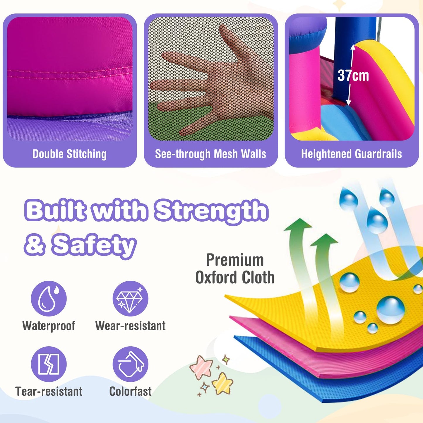 Inflatable Water Slide, Princess Themed Water Park with Long Slide, Jumping Area, Climbing Wall, Splash Pool, Basketball Hoop