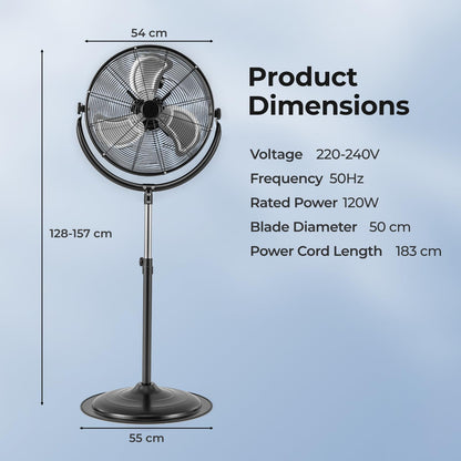 Height & 360° Tilt Adjustable Standing Floor Fan with 3 Speeds & Aluminum Blades