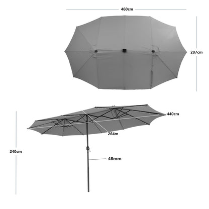 460 cm Twin Patio Umbrella with 48 LED Lights and Auto-Charging Solar Panel