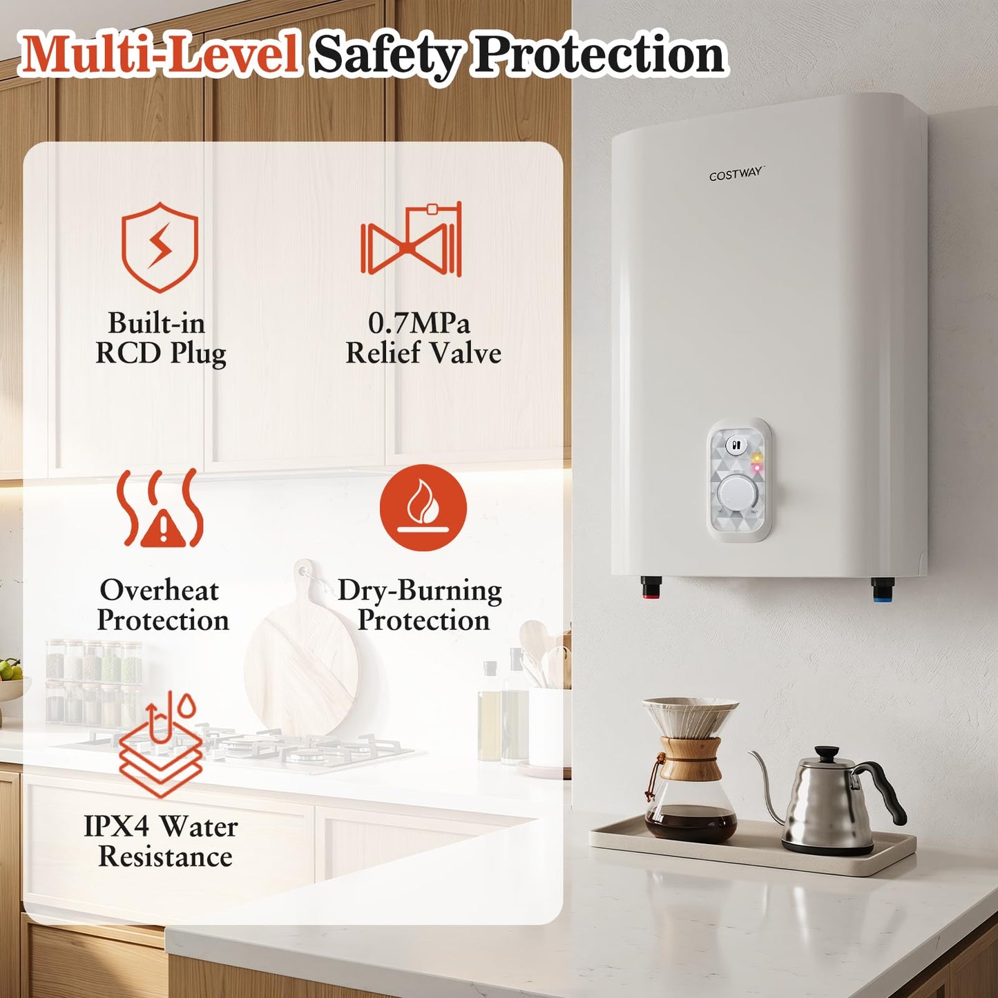 25L Electric Water Heater with Dual Power and Anti-Scale Enamelled Tank Eco Mode