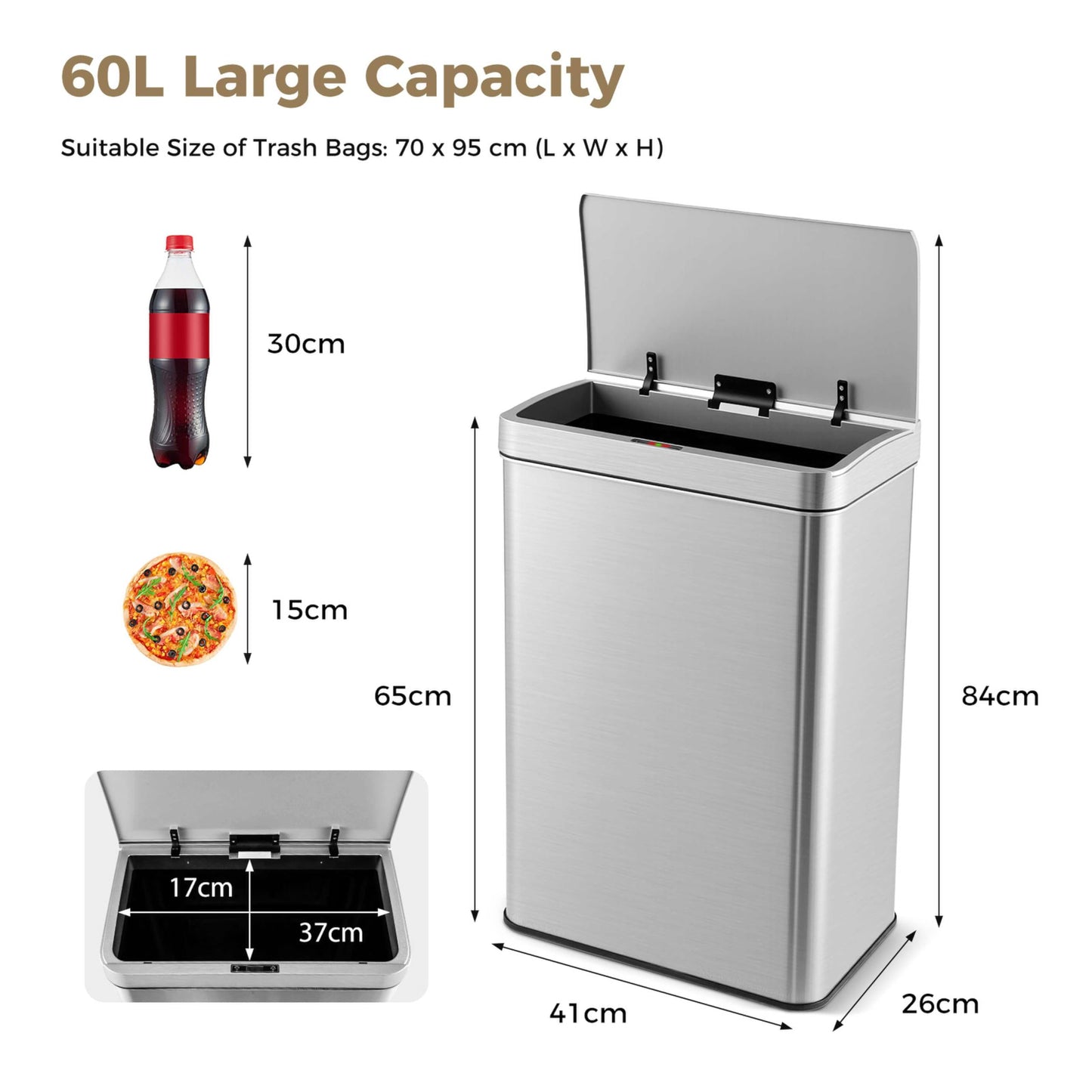 53/60L Automatic Trash Can with Lid