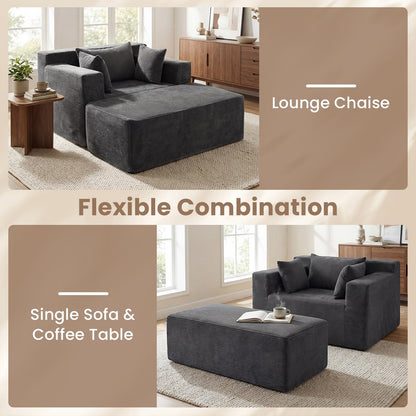Single Floor Sofa Bed with Ottoman & 3 Pillows, Corduroy Chaise Lounge Chair Boneless Couch