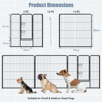 16 Panel 80cm Height Pen Fence with Lock and Large Door
