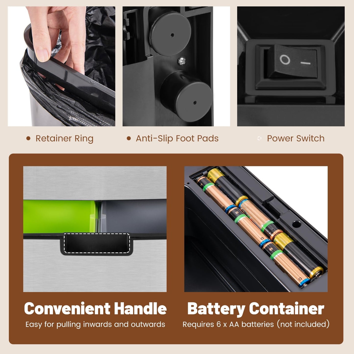 72L Stainless Steel Trash Can Motion Sensor Garbage Bin