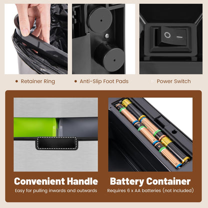 72L Stainless Steel Trash Can Motion Sensor Garbage Bin