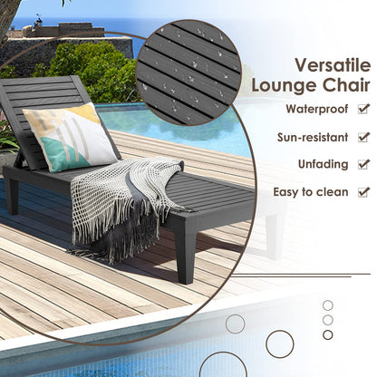 5 Positions Adjustable Outdoor Chaise Lounge Chair with Wood Texture Surface
