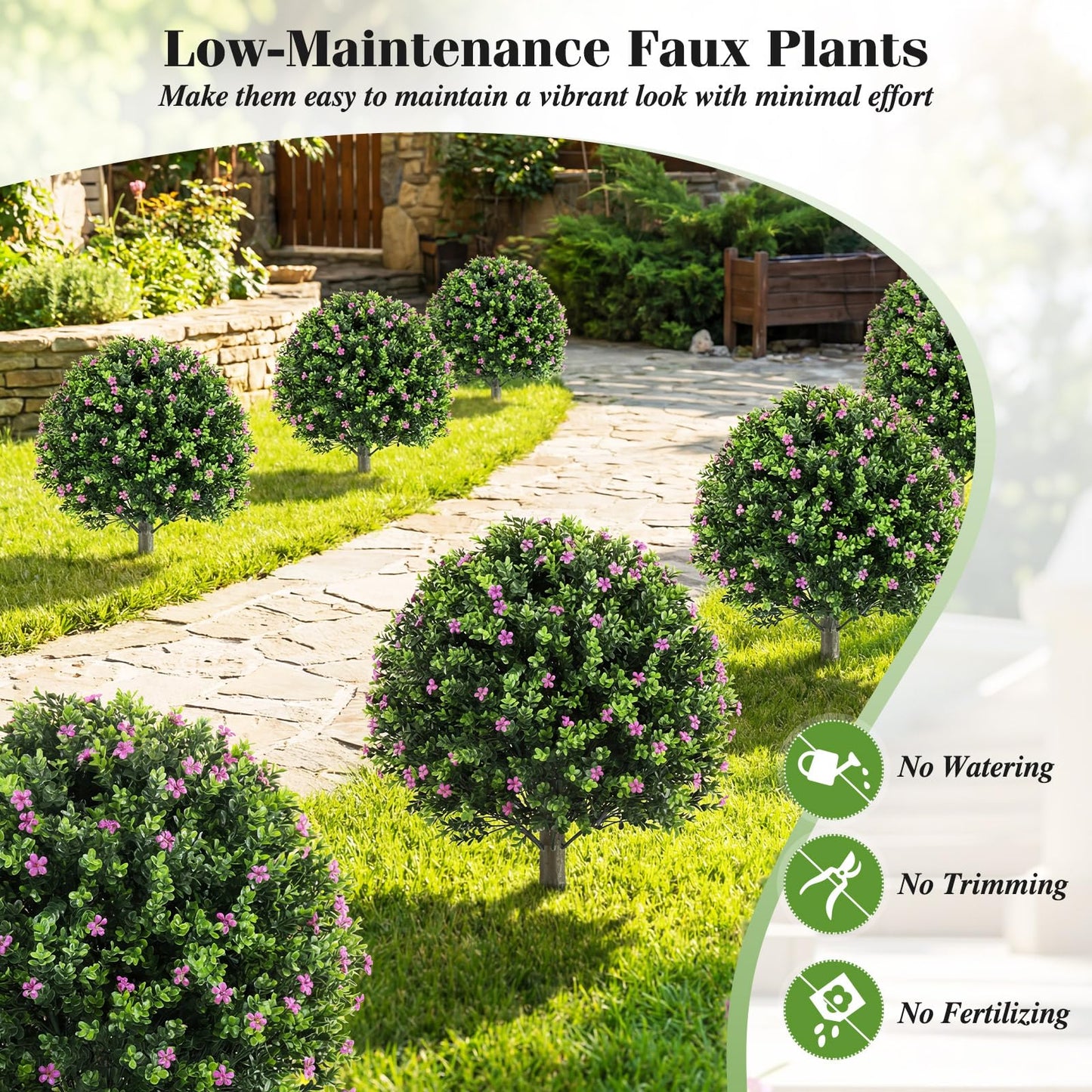 Indoor Outdoor Sun-proof Fake Floral Greenery Topiary Plants（Purple Flowers）