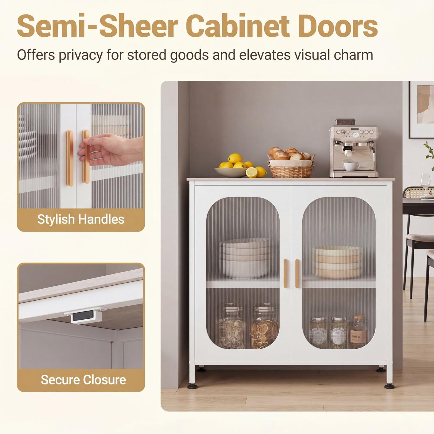 Kitchen Sideboard with 2 Translucent Doors & Adjustable Shelf