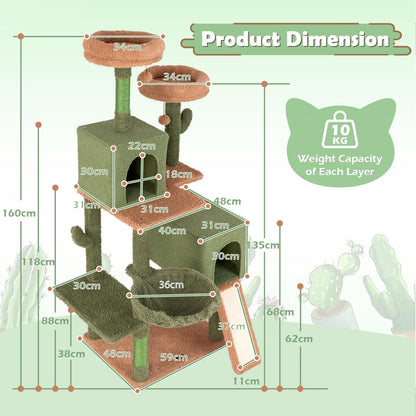 160 cm Multi-level Cactus Cat Tree for Indoor Cats with Scratching Posts