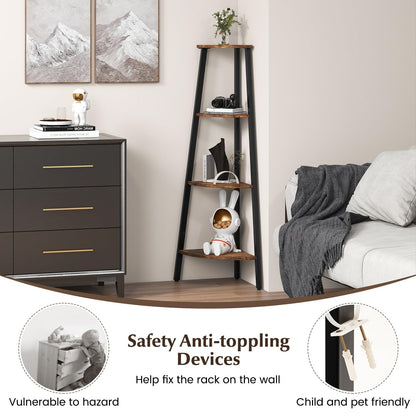 4-Tier Corner Ladder Shelf with Heavy-duty Metal Frame and Anti-toppling Device